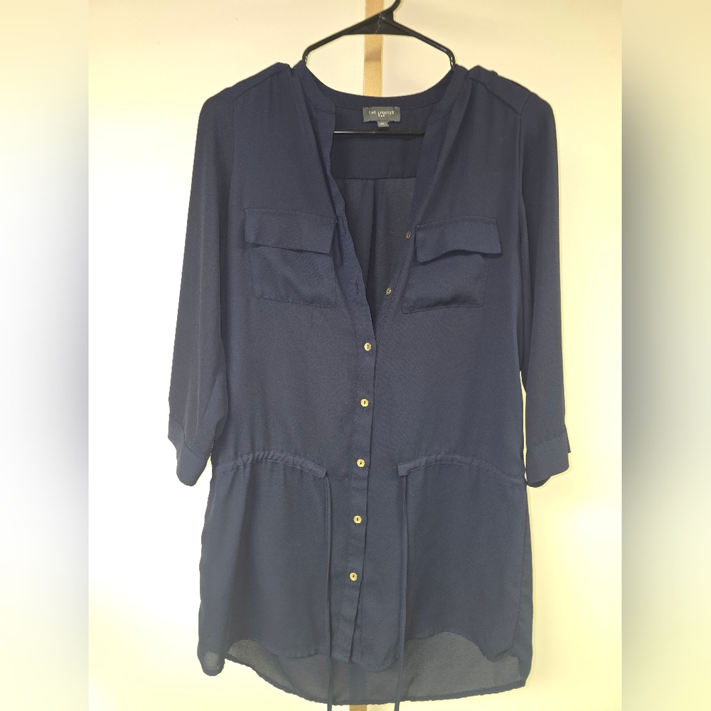 The Limited Deep Blue Button-Down Tunic Length Shirt